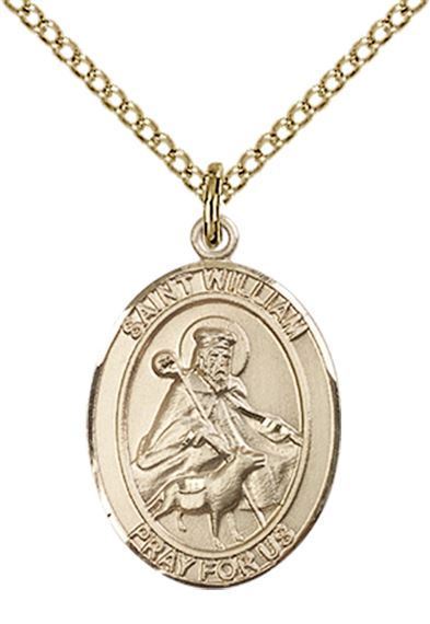 14KT GOLD FILLED ST WILLIAM OF ROCHESTER PENDANT WITH CHAIN - 3/4" x 1/2"