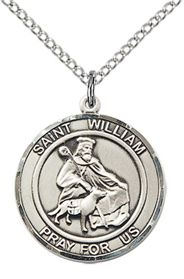 STERLING SILVER ST WILLIAM OF ROCHESTER PENDANT WITH CHAIN - 3/4" x 5/8"