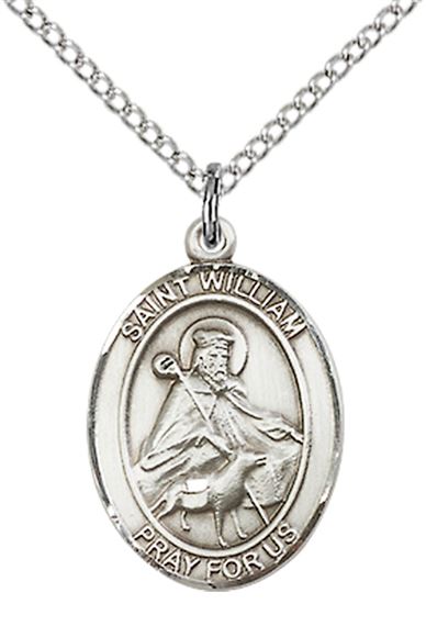 STERLING SILVER ST WILLIAM OF ROCHESTER PENDANT WITH CHAIN - 3/4" x 1/2"