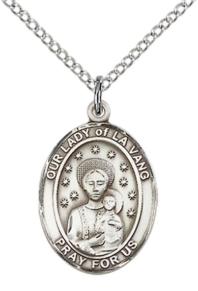 STERLING SILVER OUR LADY OF LA VANG PENDANT WITH CHAIN - 3/4" x 1/2"