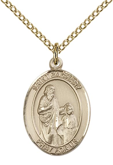 14KT GOLD FILLED ST ZACHARY PENDANT WITH CHAIN - 3/4" x 1/2"