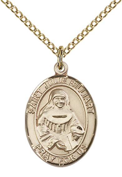 14KT GOLD FILLED ST JULIE BILLIART PENDANT WITH CHAIN - 3/4" x 1/2"