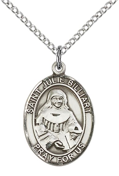 STERLING SILVER ST JULIE BILLIART PENDANT WITH CHAIN - 3/4" x 1/2"