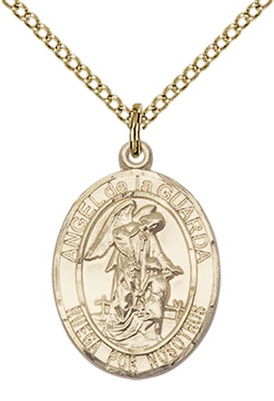 14KT GOLD FILLED ANGEL DE LA GUARDA PENDANT WITH CHAIN - 3/4" x 1/2"