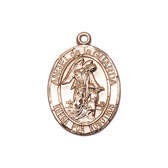 14KT GOLD ANGEL DE LA GUARDA MEDAL - 3/4" x 1/2"