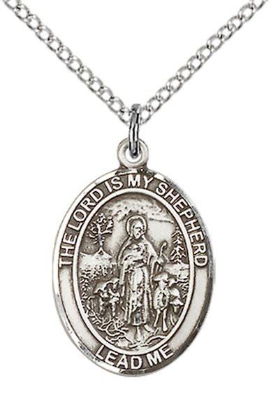 STERLING SILVER LORD IS MY SHEPHERD PENDANT WITH CHAIN - 3/4" x 1/2"