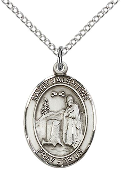 STERLING SILVER ST VALENTINE OF ROME PENDANT WITH CHAIN - 3/4" x 1/2"