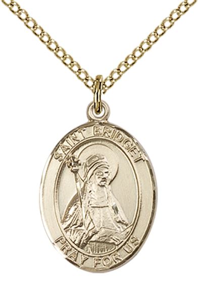 14KT GOLD FILLED ST BRIDGET OF SWEDEN PENDANT WITH CHAIN - 3/4" x 1/2"