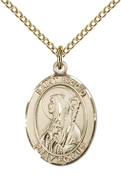 14KT GOLD FILLED ST BRIGID OF IRELAND PENDANT WITH CHAIN - 3/4" x 1/2"