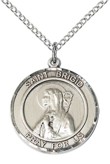 STERLING SILVER ST BRIGID OF IRELAND PENDANT WITH CHAIN - 3/4" x 5/8"