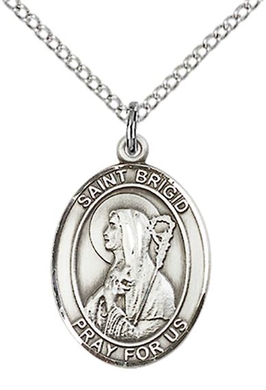STERLING SILVER ST BRIGID OF IRELAND PENDANT WITH CHAIN - 3/4" x 1/2"