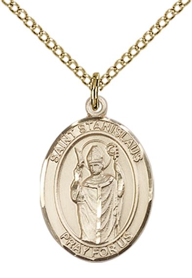 14KT GOLD FILLED ST STANISLAUS PENDANT WITH CHAIN - 3/4" x 1/2"