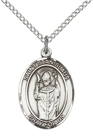 STERLING SILVER ST STANISLAUS PENDANT WITH CHAIN - 3/4" x 1/2"