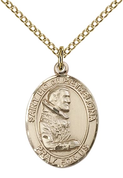 14KT GOLD FILLED ST PIO OF PIETRELCINA PENDANT WITH CHAIN - 3/4" x 1/2"