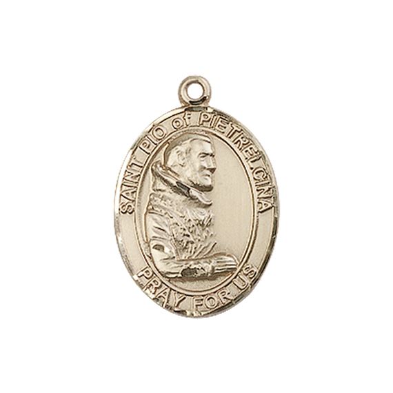 14KT GOLD ST PIO OF PIETRELCINA MEDAL - 3/4" x 1/2"