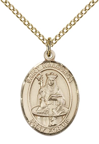 14KT GOLD FILLED ST WALBURGA PENDANT WITH CHAIN - 3/4" x 1/2"