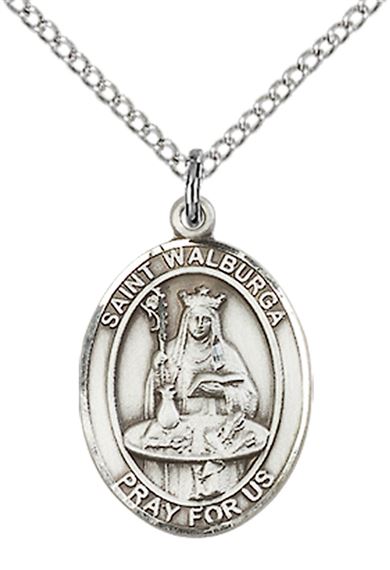 STERLING SILVER ST WALBURGA PENDANT WITH CHAIN - 3/4" x 1/2"