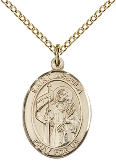 14KT GOLD FILLED ST URSULA PENDANT WITH CHAIN - 3/4" x 1/2"