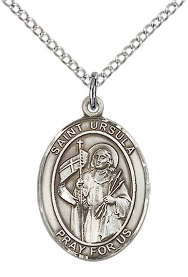 STERLING SILVER ST URSULA PENDANT WITH CHAIN - 3/4" x 1/2"