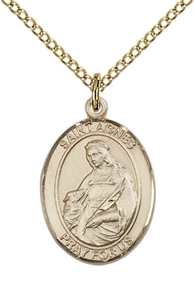 14KT GOLD FILLED ST AGNES OF ROME PENDANT WITH CHAIN - 3/4" x 1/2"
