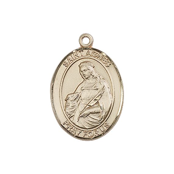 14KT GOLD ST AGNES OF ROME MEDAL - 3/4" x 1/2"