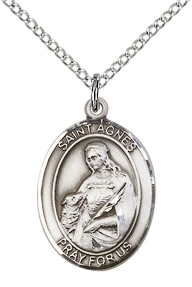 STERLING SILVER ST AGNES OF ROME PENDANT WITH CHAIN - 3/4" x 1/2"