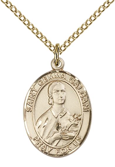 14KT GOLD FILLED ST GEMMA GALGANI PENDANT WITH CHAIN - 3/4" x 1/2"