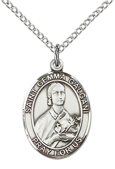 STERLING SILVER ST GEMMA GALGANI PENDANT WITH CHAIN - 3/4" x 1/2"