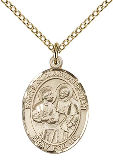 14KT GOLD FILLED STS COSMAS & DAMIAN PENDANT WITH CHAIN - 3/4" x 1/2"