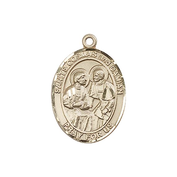 14KT GOLD STS COSMAS & DAMIAN MEDAL - 3/4" x 1/2"