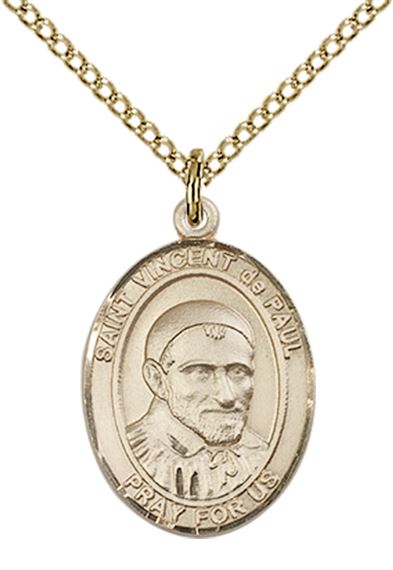 14KT GOLD FILLED ST VINCENT DE PAUL PENDANT WITH CHAIN - 3/4" x 1/2"