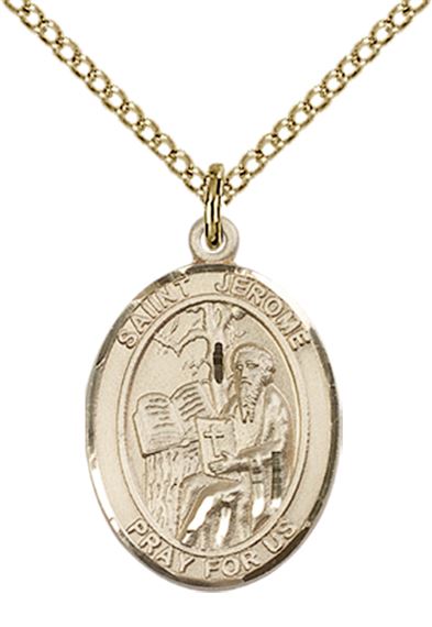 14KT GOLD FILLED ST JEROME PENDANT WITH CHAIN - 3/4" x 1/2"