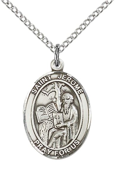 STERLING SILVER ST JEROME PENDANT WITH CHAIN - 3/4" x 1/2"