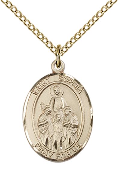 14KT GOLD FILLED ST SOPHIA PENDANT WITH CHAIN - 3/4" x 1/2"