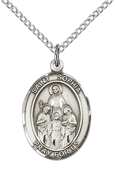 STERLING SILVER ST SOPHIA PENDANT WITH CHAIN - 3/4" x 1/2"