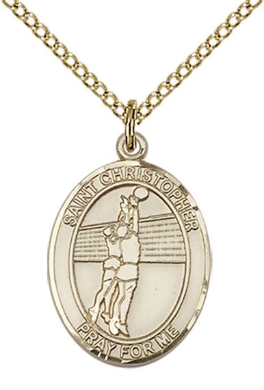 14KT GOLD FILLED ST CHRISTOPHER VOLLEYBALL MEDAL - 3/4" x 1/2"