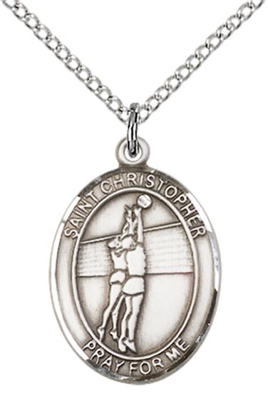 STERLING SILVER ST CHRISTOPHER VOLLEYBALL MEDAL - 3/4" x 1/2"