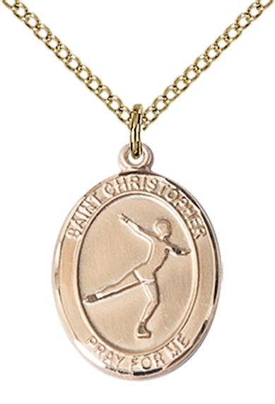 14KT GOLD FILLED ST CHRISTOPHER FIGURE SKATING MEDAL - 3/4" x 1/2"