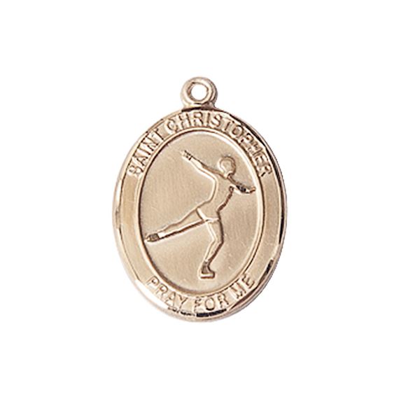14KT GOLD ST CHRISTOPHER FIGURE SKATING MEDAL - 3/4" x 1/2"