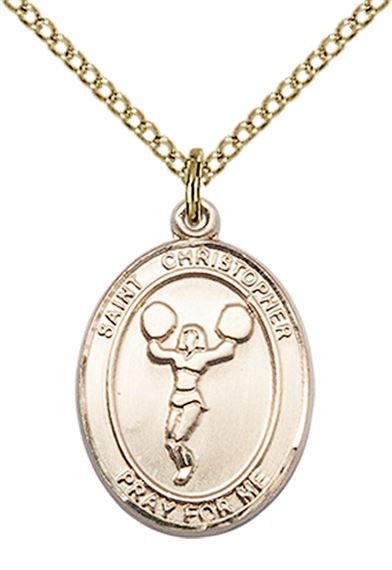 14KT GOLD FILLED ST CHRISTOPHER CHEERLEADING MEDAL - 3/4" x 1/2"