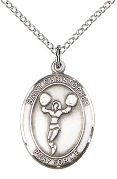 STERLING SILVER ST CHRISTOPHER CHEERLEADING MEDAL - 3/4" x 1/2"