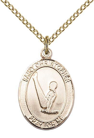 14KT GOLD FILLED ST CHRISTOPHER GYMNASTICS MEDAL - 3/4" x 1/2"