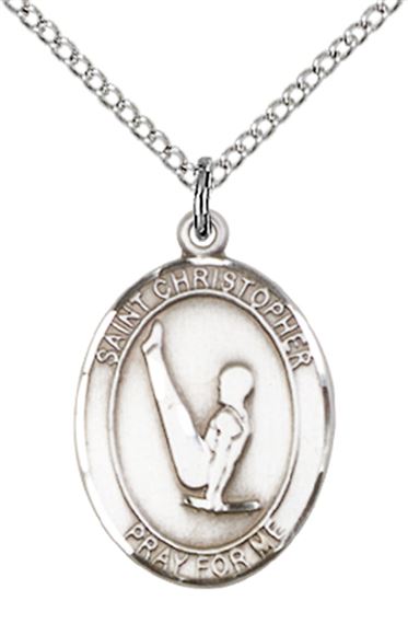 STERLING SILVER ST CHRISTOPHER GYMNASTICS MEDAL - 3/4" x 1/2"