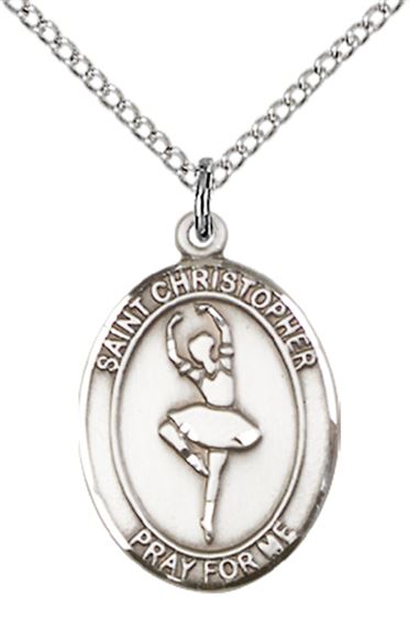 STERLING SILVER ST CHRISTOPHER DANCE MEDAL - 3/4" x 1/2"
