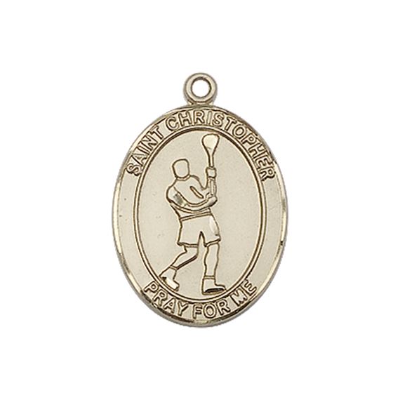 14KT GOLD ST CHRISTOPHER LACROSSE MEDAL - 3/4" x 1/2"
