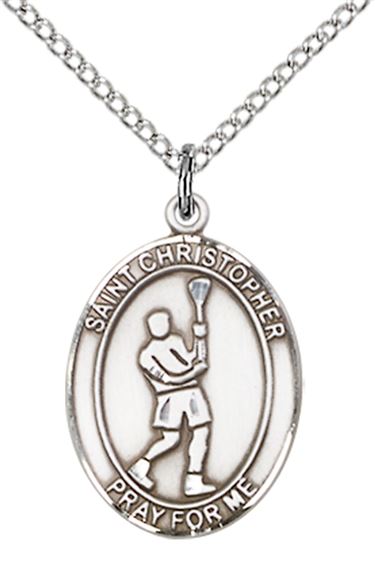 STERLING SILVER ST CHRISTOPHER LACROSSE MEDAL - 3/4" x 1/2"