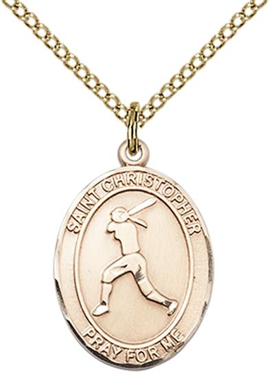 14KT GOLD FILLED ST CHRISTOPHER SOFTBALL MEDAL - 3/4" x 1/2"