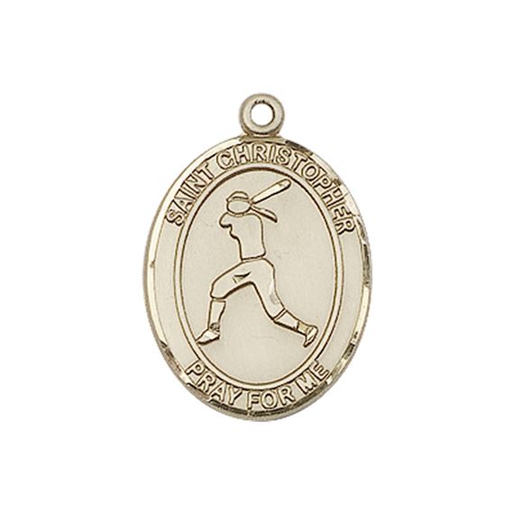 14KT GOLD ST CHRISTOPHER SOFTBALL MEDAL - 3/4" x 1/2"