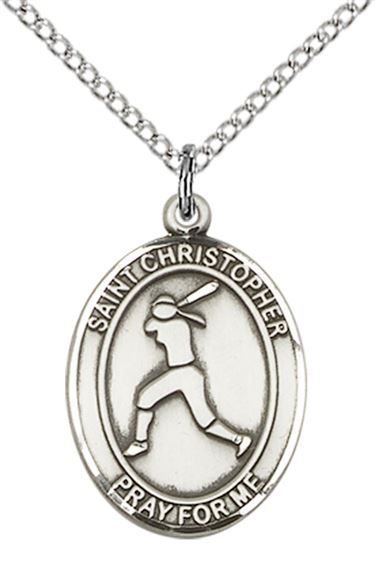 STERLING SILVER ST CHRISTOPHER SOFTBALL MEDAL - 3/4" x 1/2"
