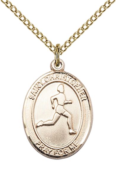 14KT GOLD FILLED ST CHRISTOPHER TRACK&FIELD MEDAL - 3/4" x 1/2"